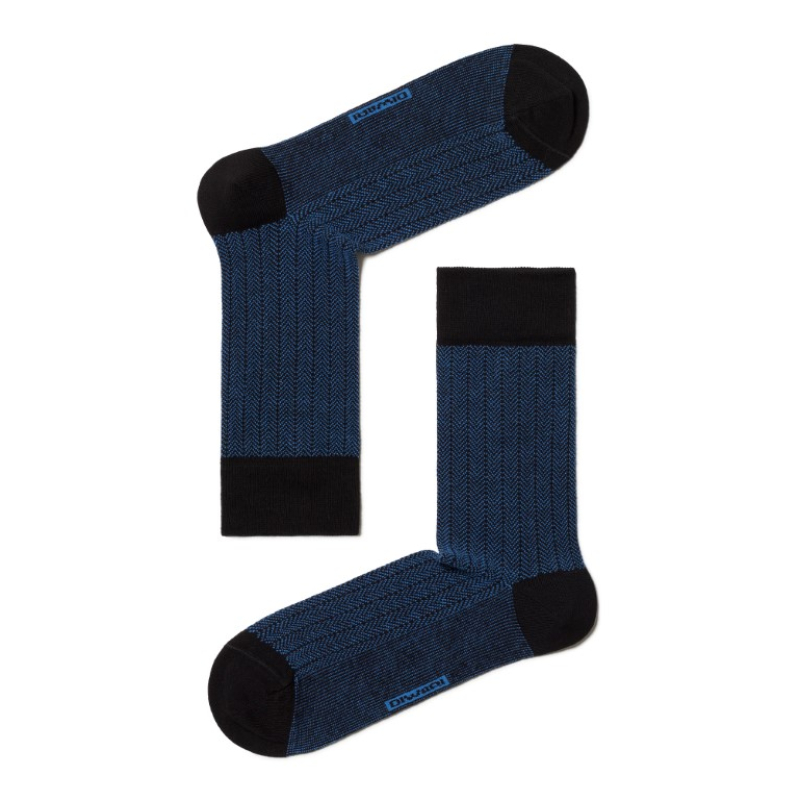 Heren sok visgraad blauw/zwart